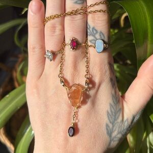 Hessonite garnet with garnet double dangle interchangeable necklace